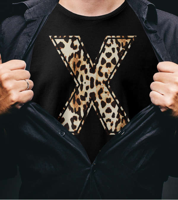 Awesome Leopard Print Letter X Initial Name T-Shirt