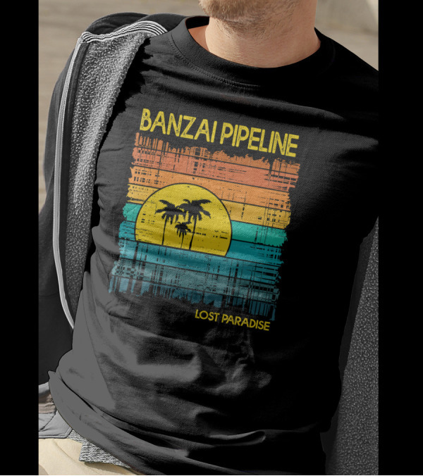 Banzai Pipeline Lost Paradise Oahu Hawaii Retro Sunset Palms T-Shirt