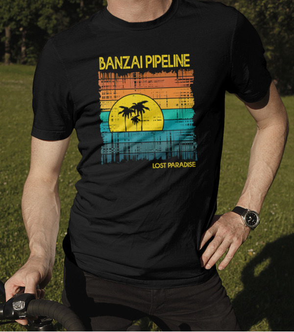 Banzai Pipeline Lost Paradise Oahu Hawaii Retro Sunset Palms T-Shirt