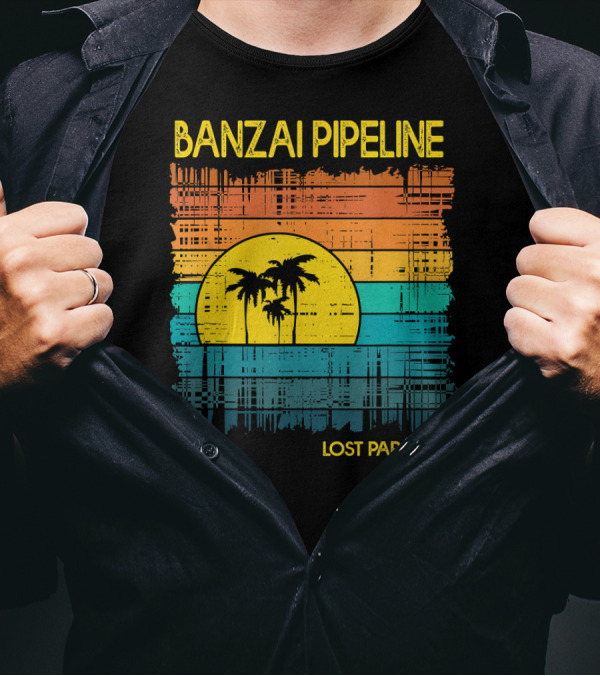 Banzai Pipeline Lost Paradise Oahu Hawaii Retro Sunset Palms T-Shirt