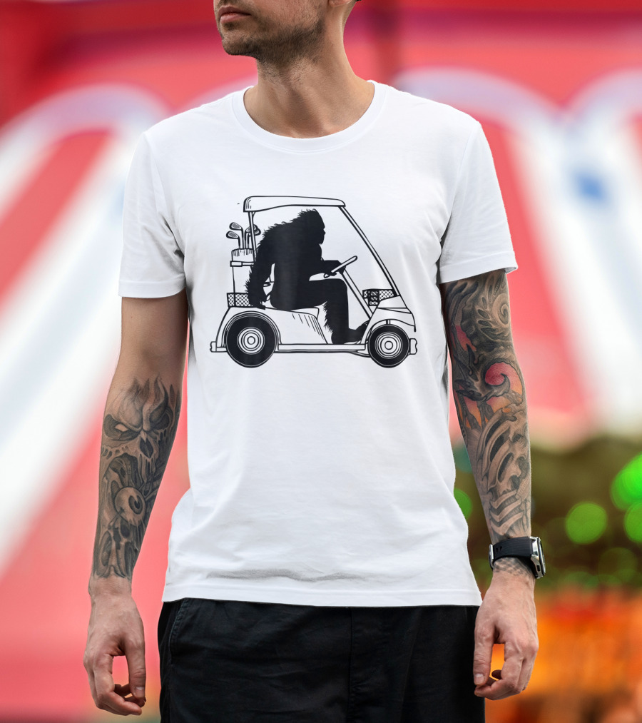 Bigfoot Sasquatch Golfing Driving Golf Cart T-Shirt