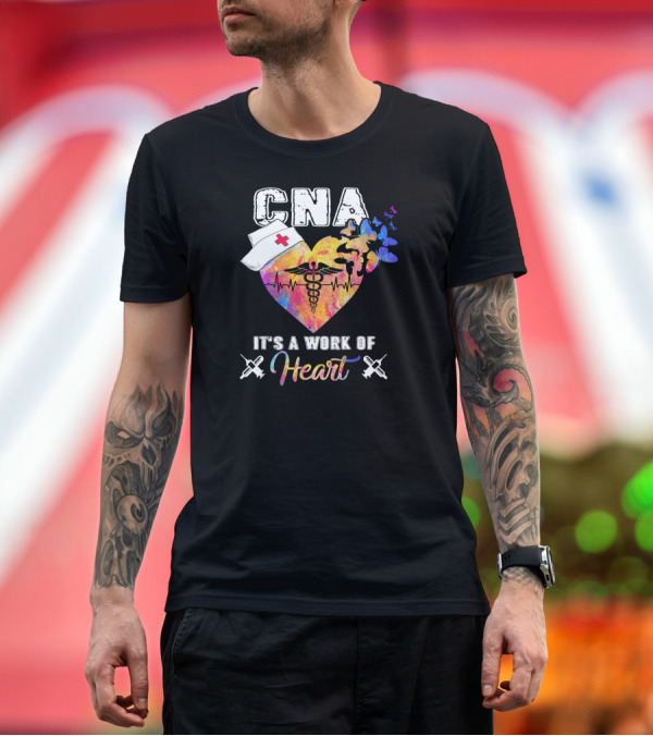 Premium T-Shirt: CNA Heart Nurse Hat Butterflies Caduceus Syringes Work of Heart T-Shirt CNA Heart Nurse Hat Butterflies Caduceus Syringes Work of Heart T-Shirt