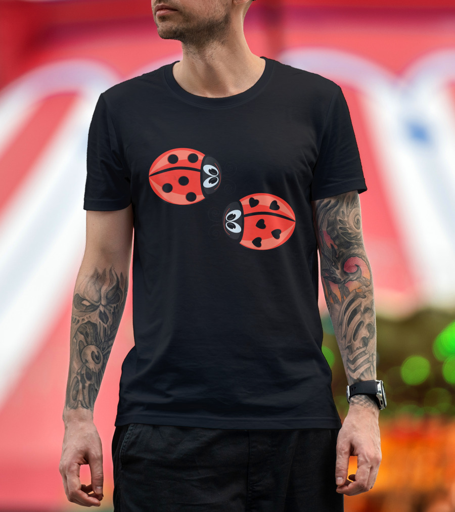 Cool Ladybug Cartoon Style Cute Bug Pattern With Hearts and Dots T-Shirt