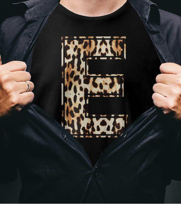 Cool Leopard Cheetah Print Letter E Initial Name T-Shirt