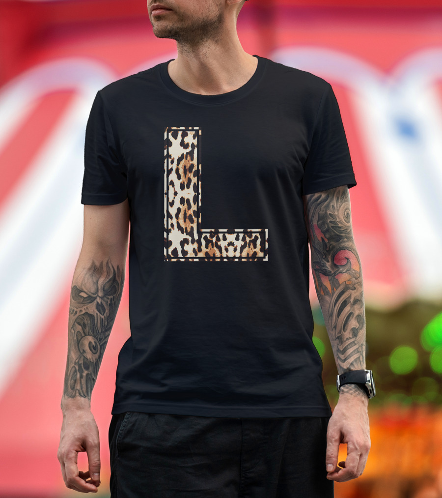 Cool Leopard Cheetah Print Letter L Initial Name T-Shirt