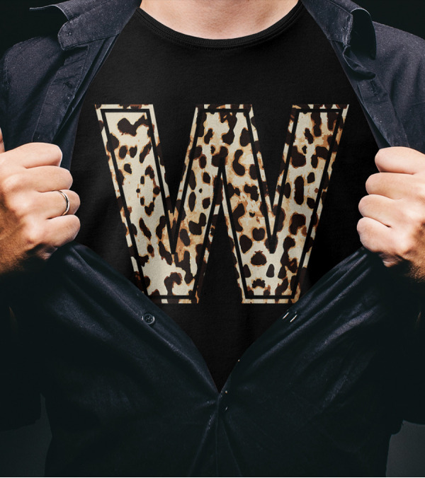 Cool Leopard Cheetah Pattern Letter W Initial Name T-Shirt