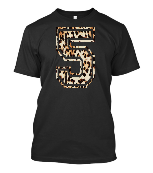 Cool Number 5 Leopard Cheetah Pattern Football Game T-Shirt
