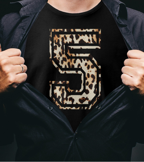 Cool Number 5 Leopard Cheetah Pattern Football Game T-Shirt