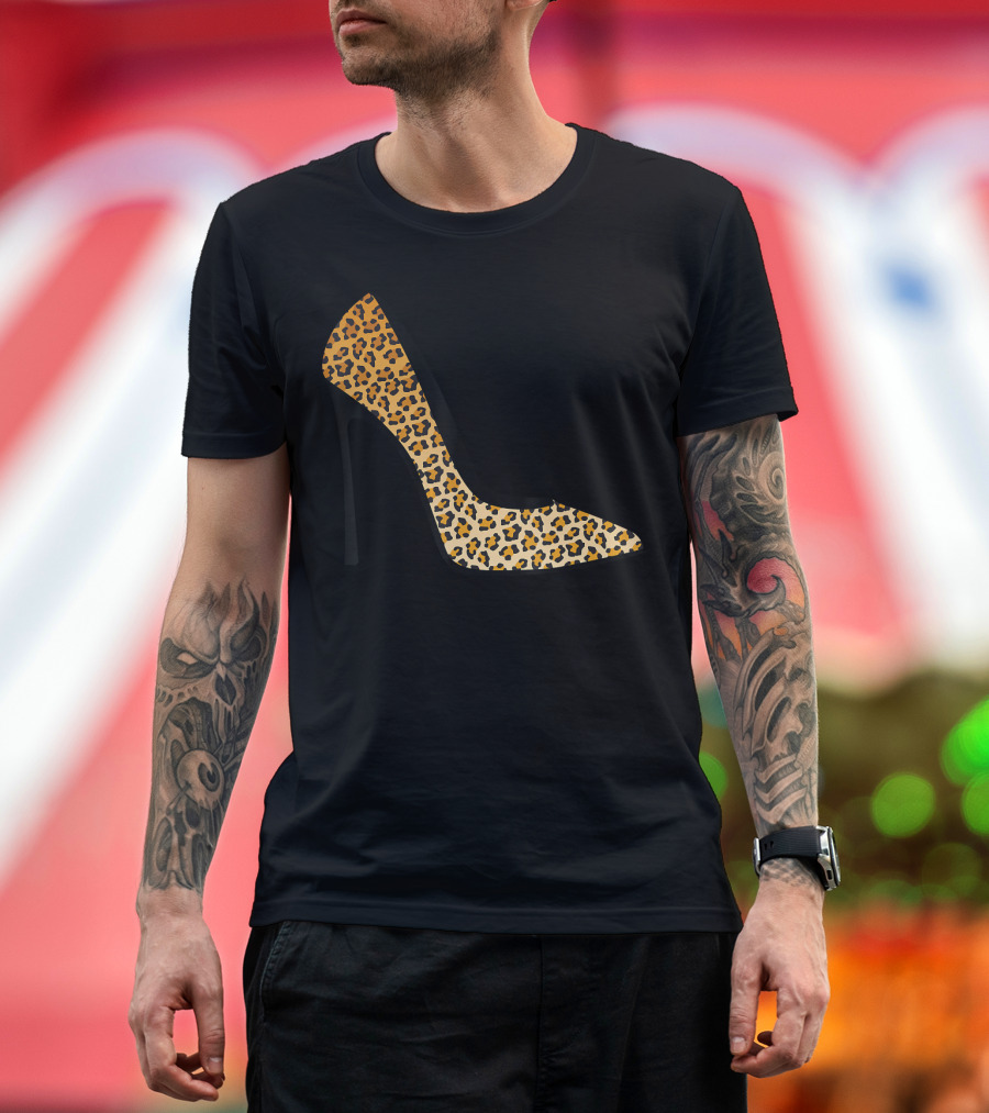 Cool Pointy Leopard Print High Heel Stiletto T-Shirt