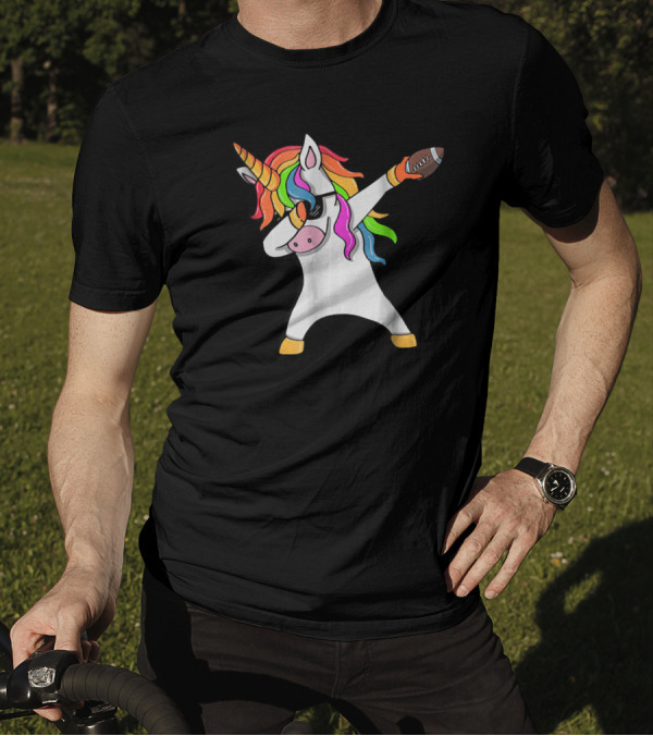 Dabbing Unicorn Funny Dab Rainbow Football T-Shirt