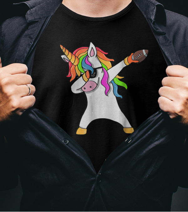 Dabbing Unicorn Funny Dab Rainbow Football T-Shirt