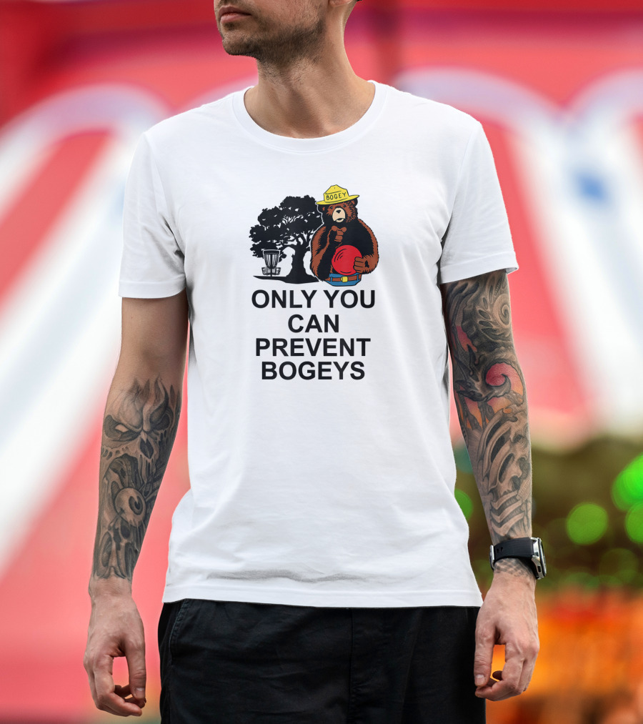 Only You Can Prevent Bogeys Disc Golf Bear with Basket and Tree T-Shirt