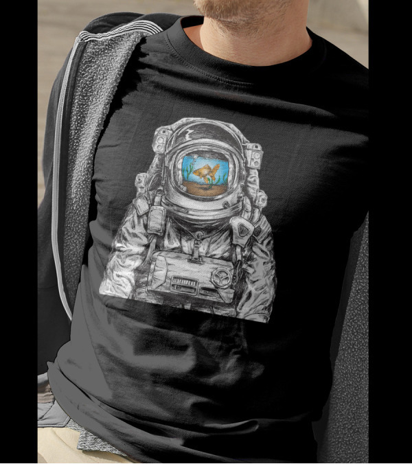Spacesuit Astronaut With Fish Tank Helmet And Goldfish T-Shirt