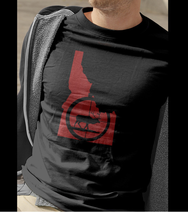 Idaho Elk Hunting Silhouette In Red State Outline T-Shirt