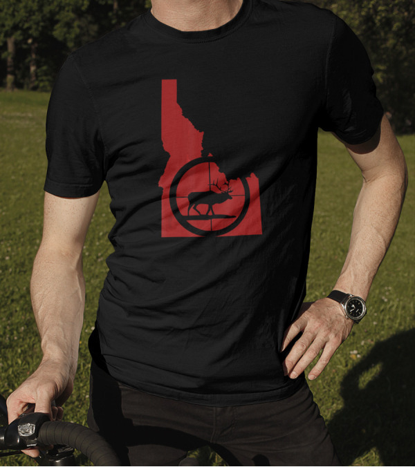 Idaho Elk Hunting Silhouette In Red State Outline T-Shirt