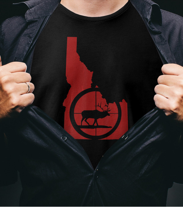 Idaho Elk Hunting Silhouette In Red State Outline T-Shirt