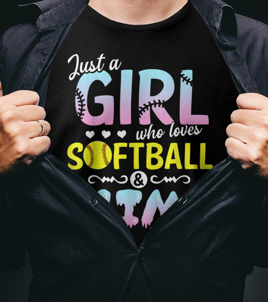 Just A Girl Who Loves Softball And Slime With Pastel Letters And Baseball Stitching T-Shirt