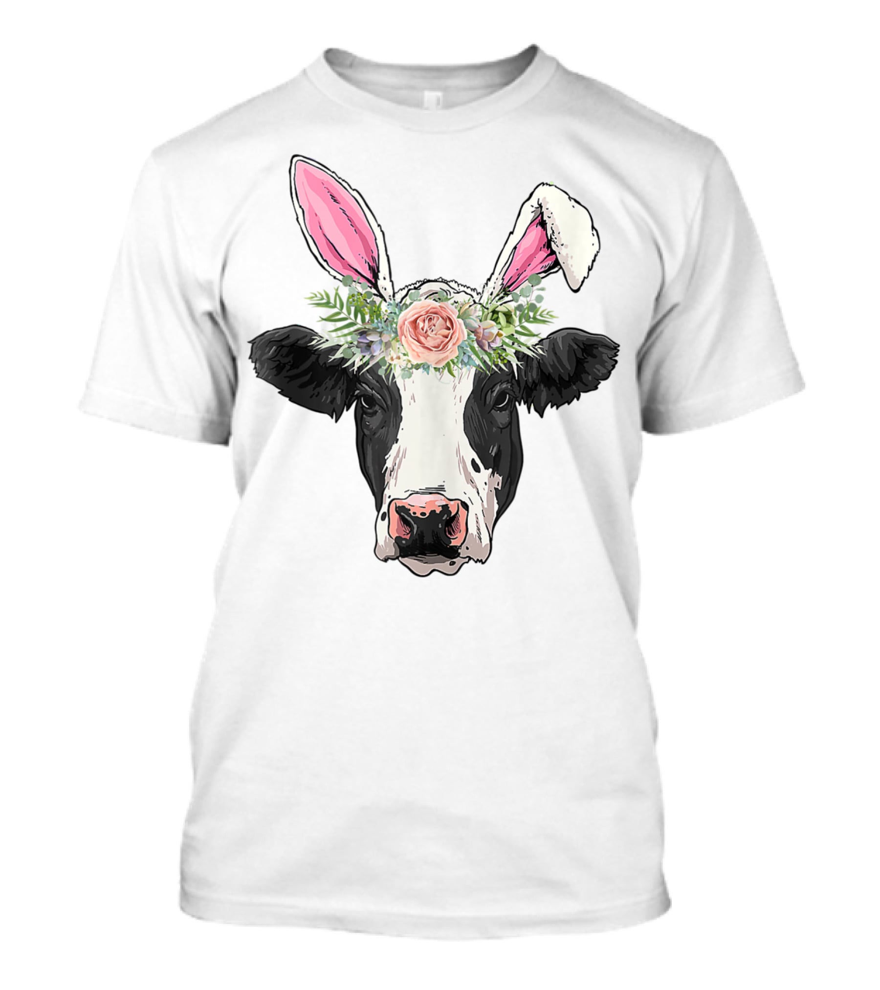 Funny Cow Easter Bunny Flower Crown T-Shirt