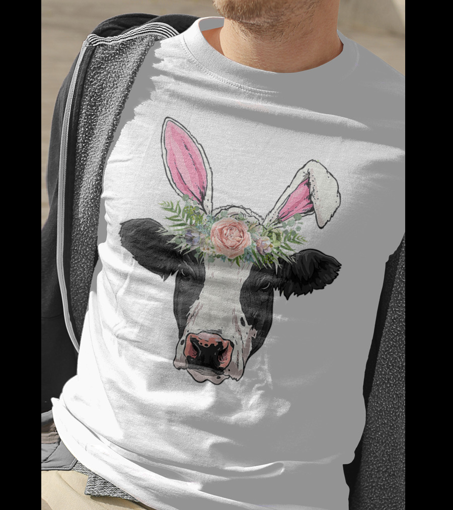 Funny Cow Easter Bunny Flower Crown T-Shirt