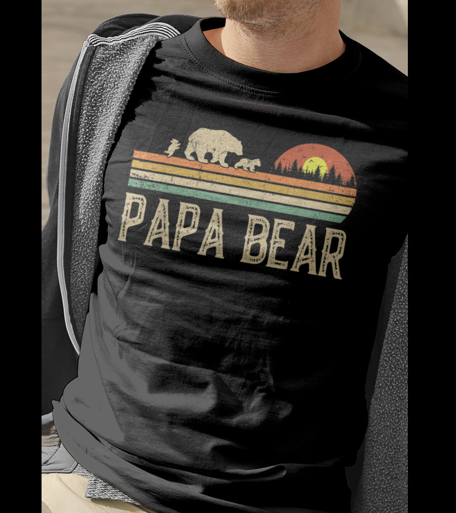 Papa Bear Vintage Sunset Bear Family Wildling Dad T-Shirt