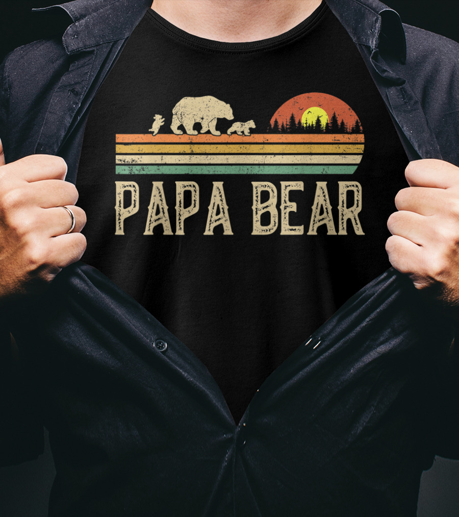 Papa Bear Vintage Sunset Bear Family Wildling Dad T-Shirt