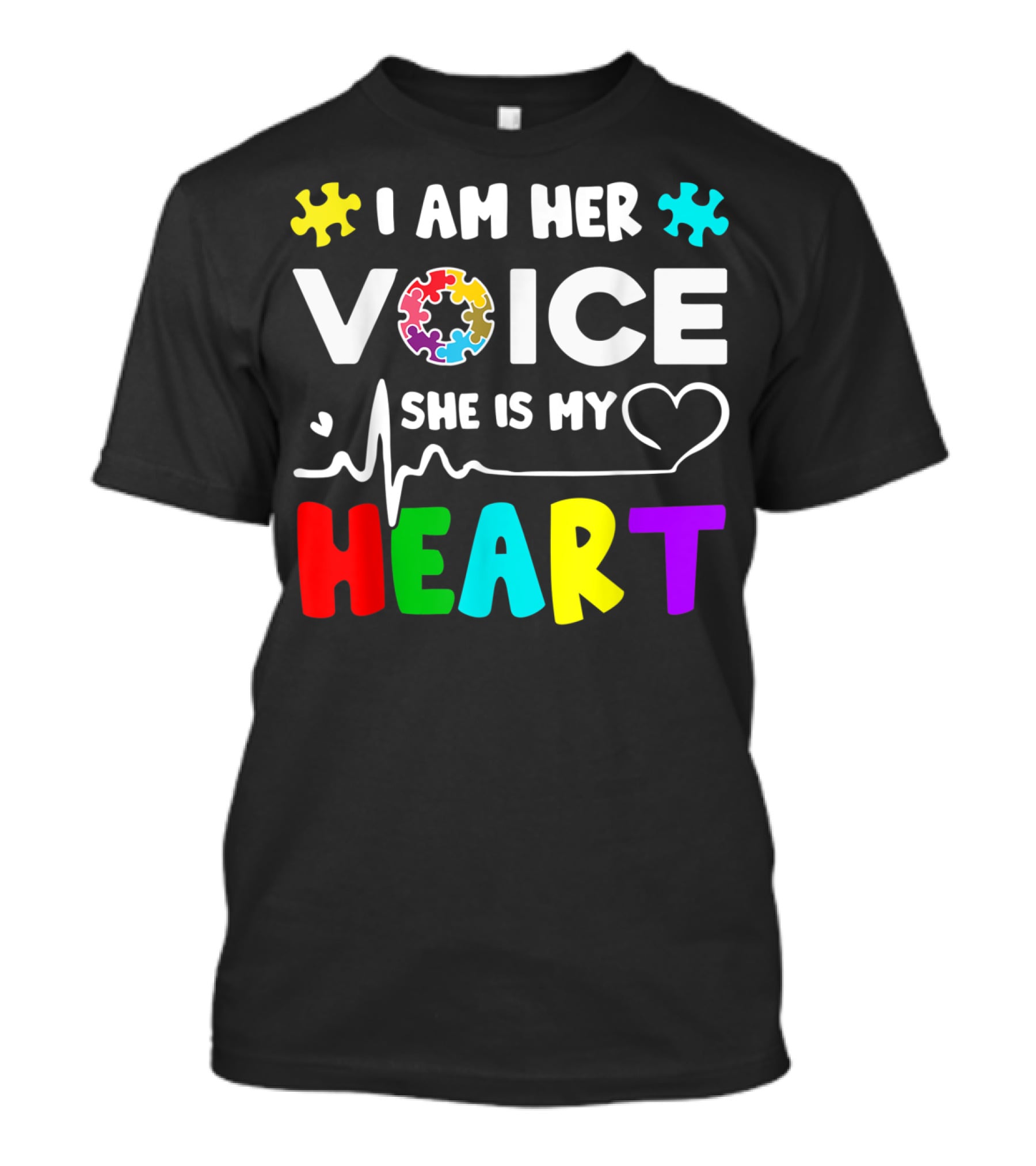 I Am Her Voice She Is My Heart Autism Awareness Puzzle Pieces T-Shirt