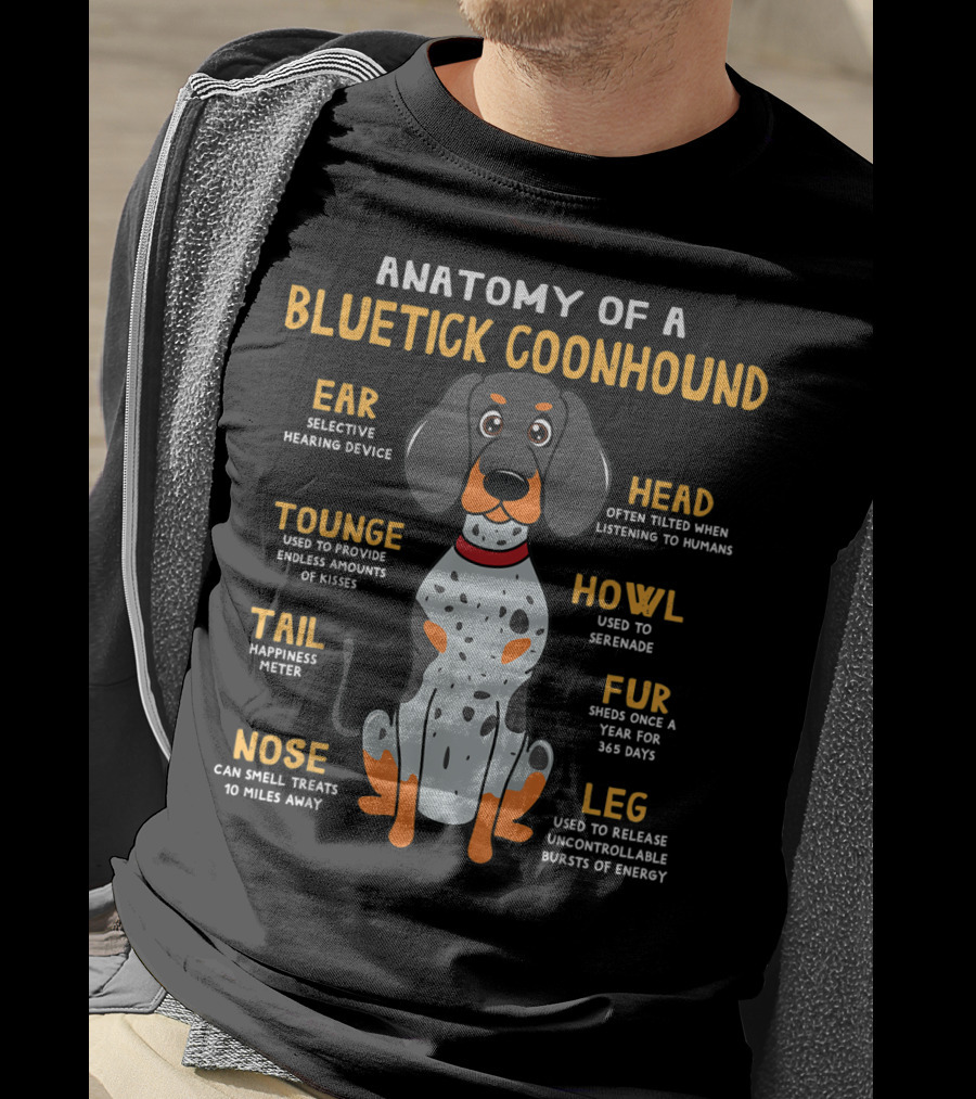 Anatomy Of A Bluetick Coonhound Funny Dog Traits And Features T-Shirt