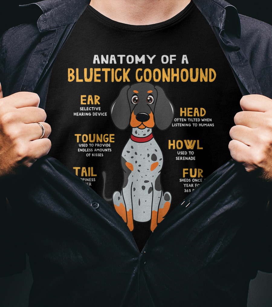 Anatomy Of A Bluetick Coonhound Funny Dog Traits And Features T-Shirt