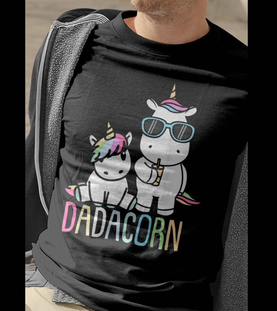 Funny Dadacorn Unicorn Dad Baby With Cute Rainbow Horns And Pastel Colors T-Shirt