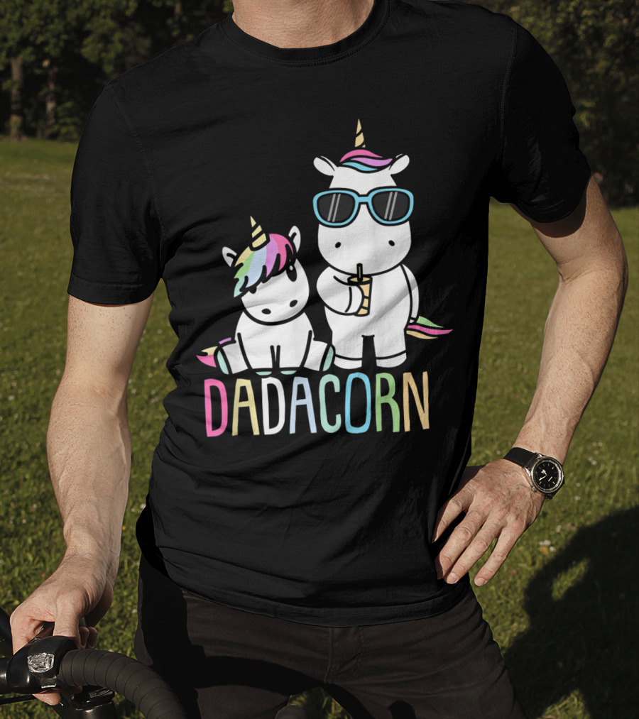 Funny Dadacorn Unicorn Dad Baby With Cute Rainbow Horns And Pastel Colors T-Shirt