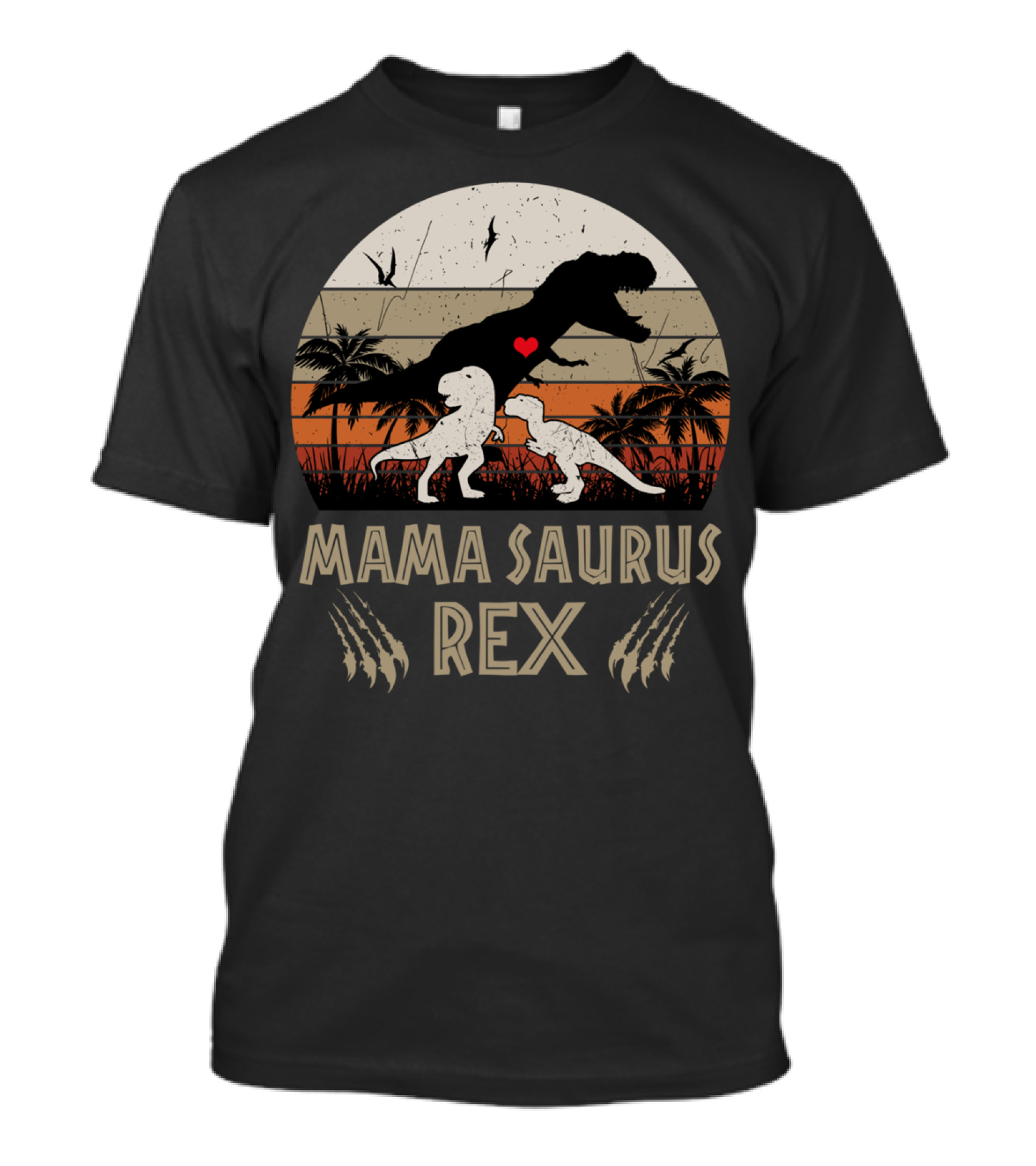 Mamasaurus Rex Cool Mom Dinosaur Scene With Heart And Claw Marks T-Shirt
