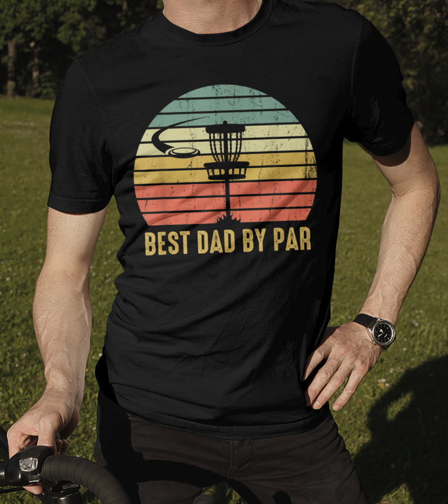 Best Dad By Par Vintage Disc Golf Basket Retro Sunset T-Shirt