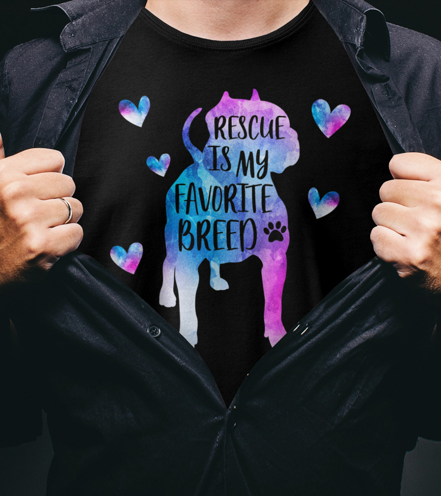 Rescue Is My Favorite Breed Watercolor Pitbull Hearts T-Shirt