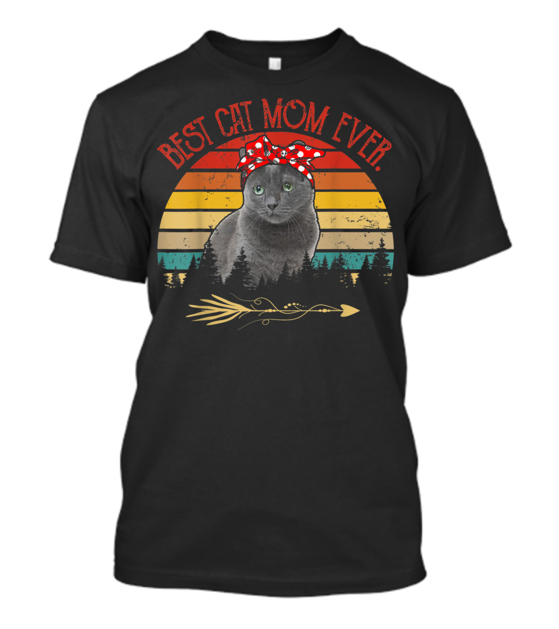 Best Cat Mom Ever Vintage Russian Blue Cat Sunset T-Shirt