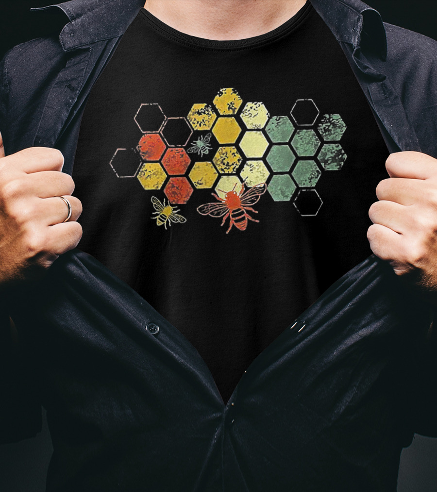 Beekeeper Beekeeping Honey Vintage Honeycomb Bees Hexagon T-Shirt