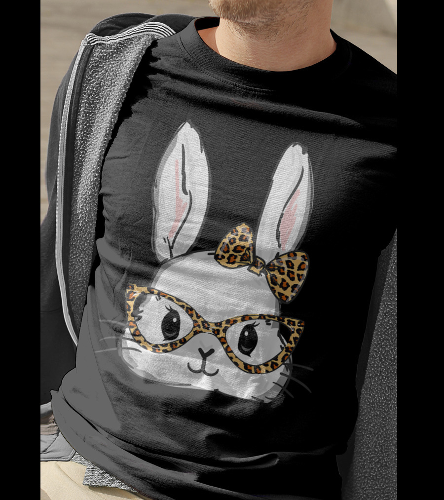 Bunny Rabbit Leopard Glasses Bow Easter T-Shirt