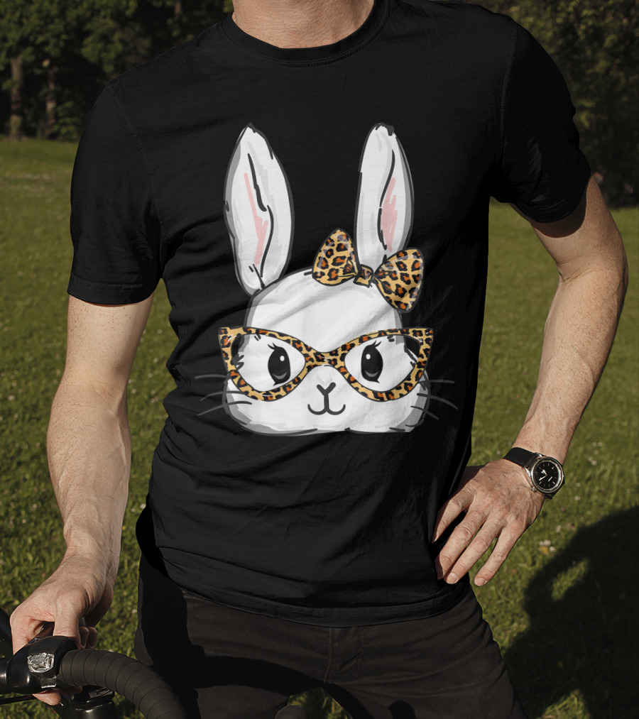 Bunny Rabbit Leopard Glasses Bow Easter T-Shirt