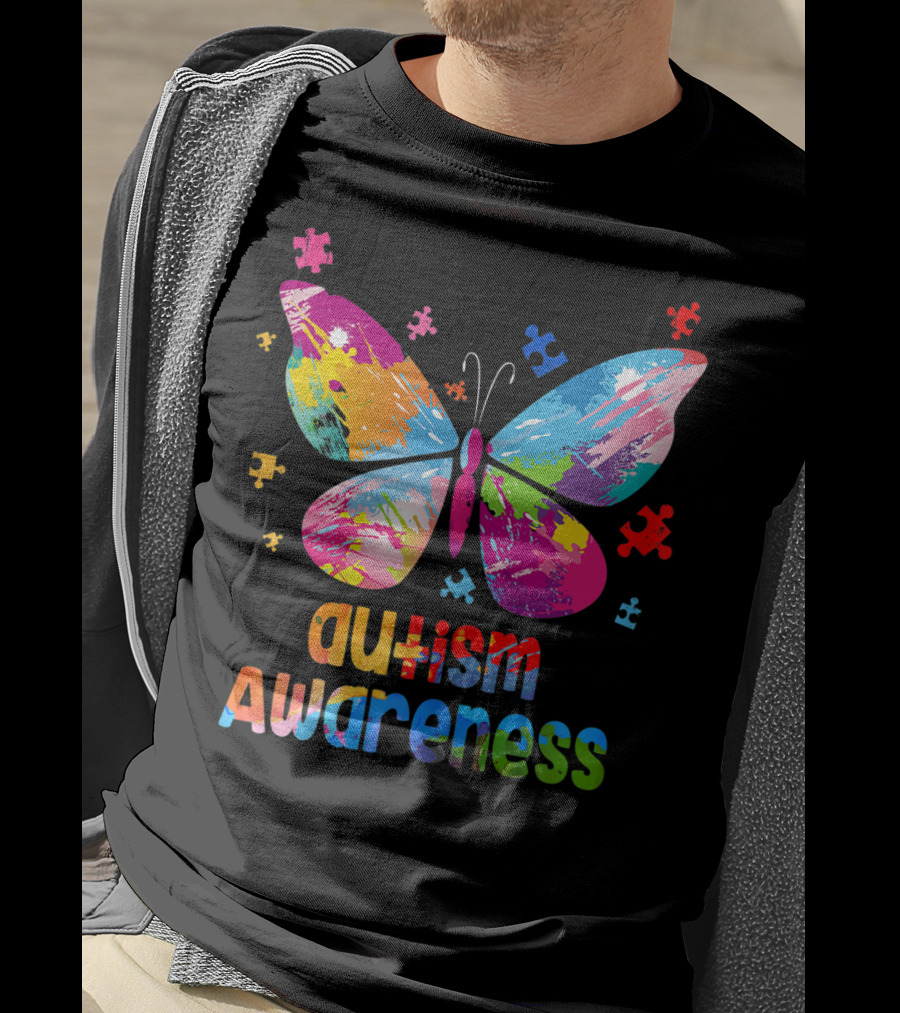 Autism Awareness Butterfly Puzzle Piece Girls T-Shirt