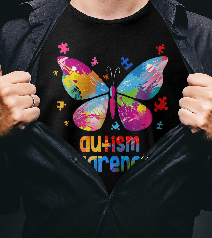 Autism Awareness Butterfly Puzzle Piece Girls T-Shirt
