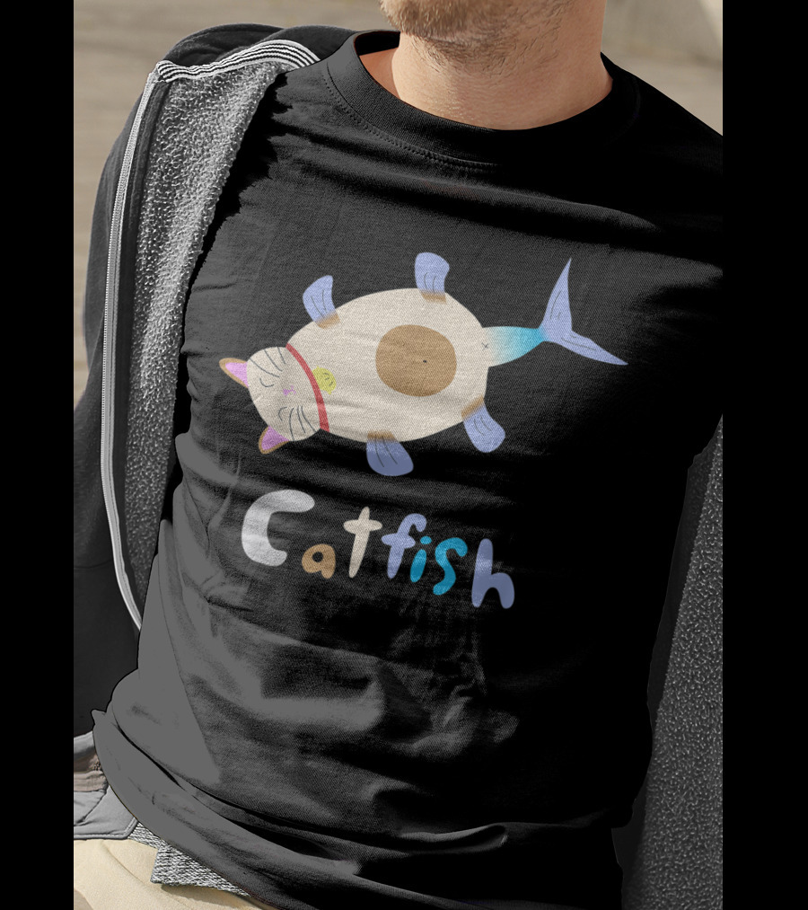 Catfish Sleeping Cat Head Fish Body Playful T-Shirt