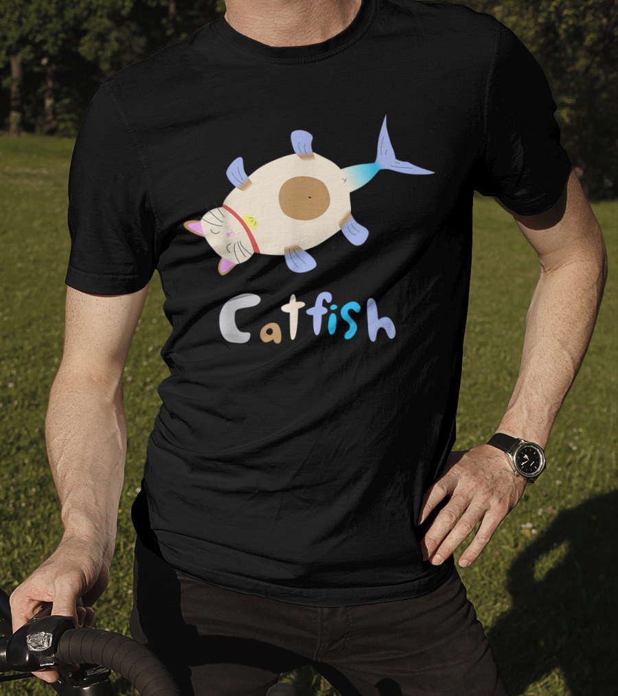 Catfish Sleeping Cat Head Fish Body Playful T-Shirt