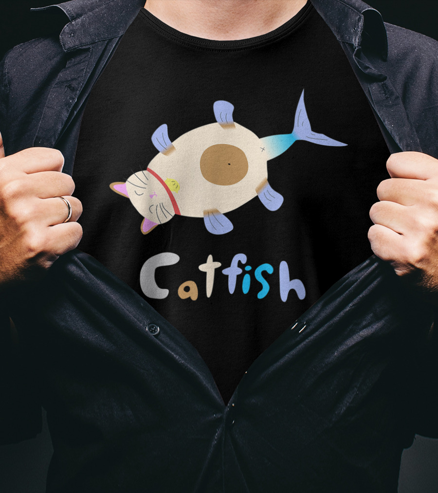 Catfish Sleeping Cat Head Fish Body Playful T-Shirt