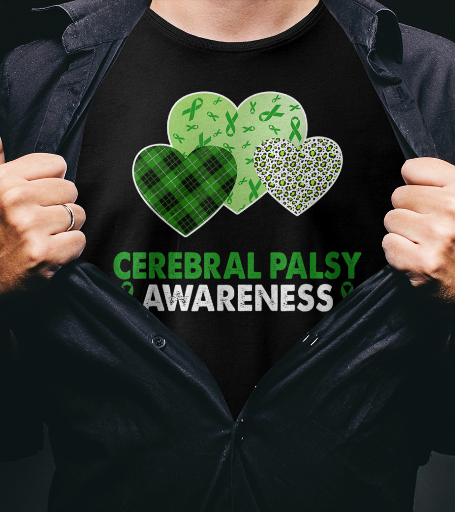 Cerebral Palsy Awareness Heart Leopard Plaid T-Shirt