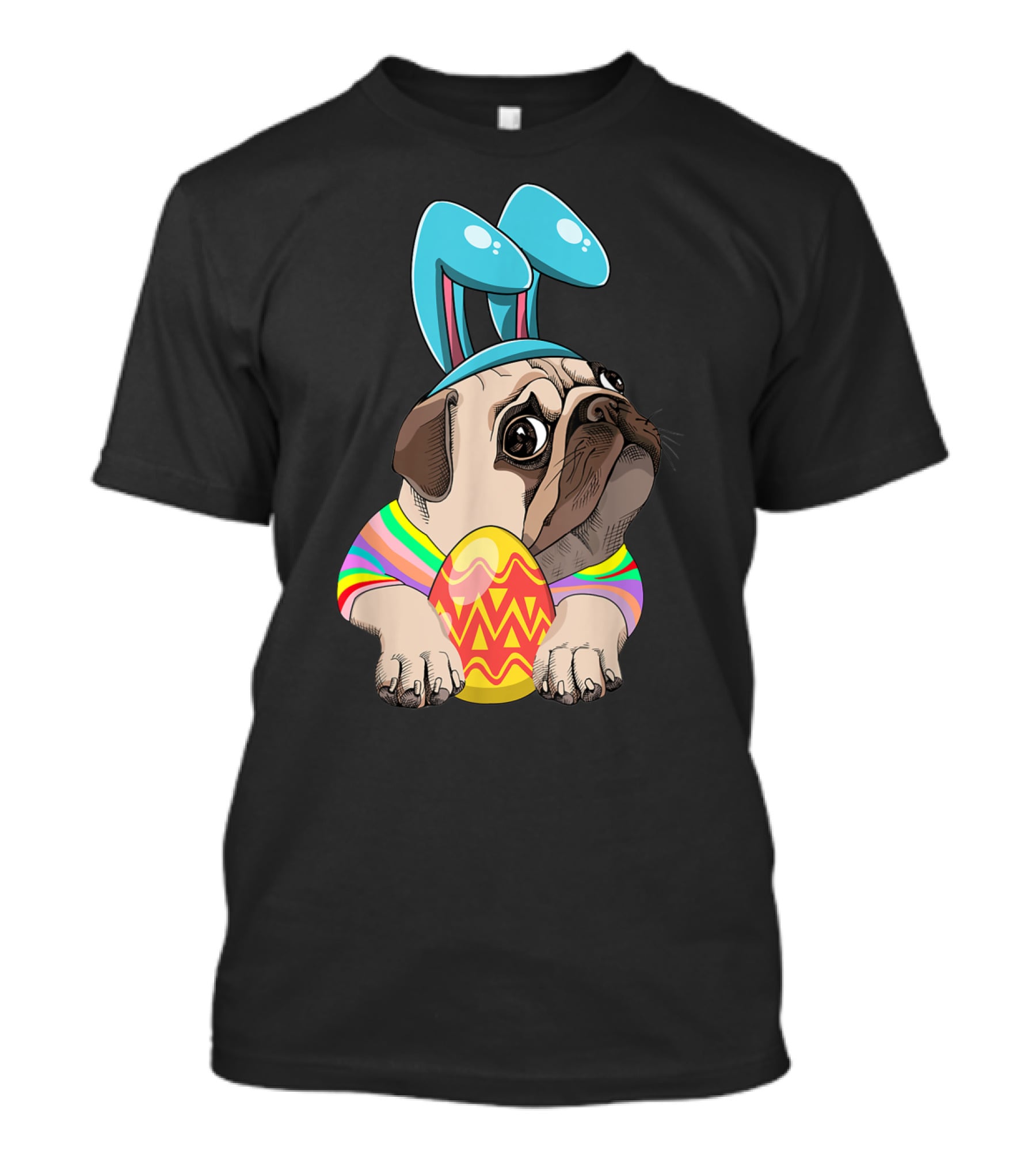 Cute Easter Pug With Bunny Ears Hugging Egg T-Shirt