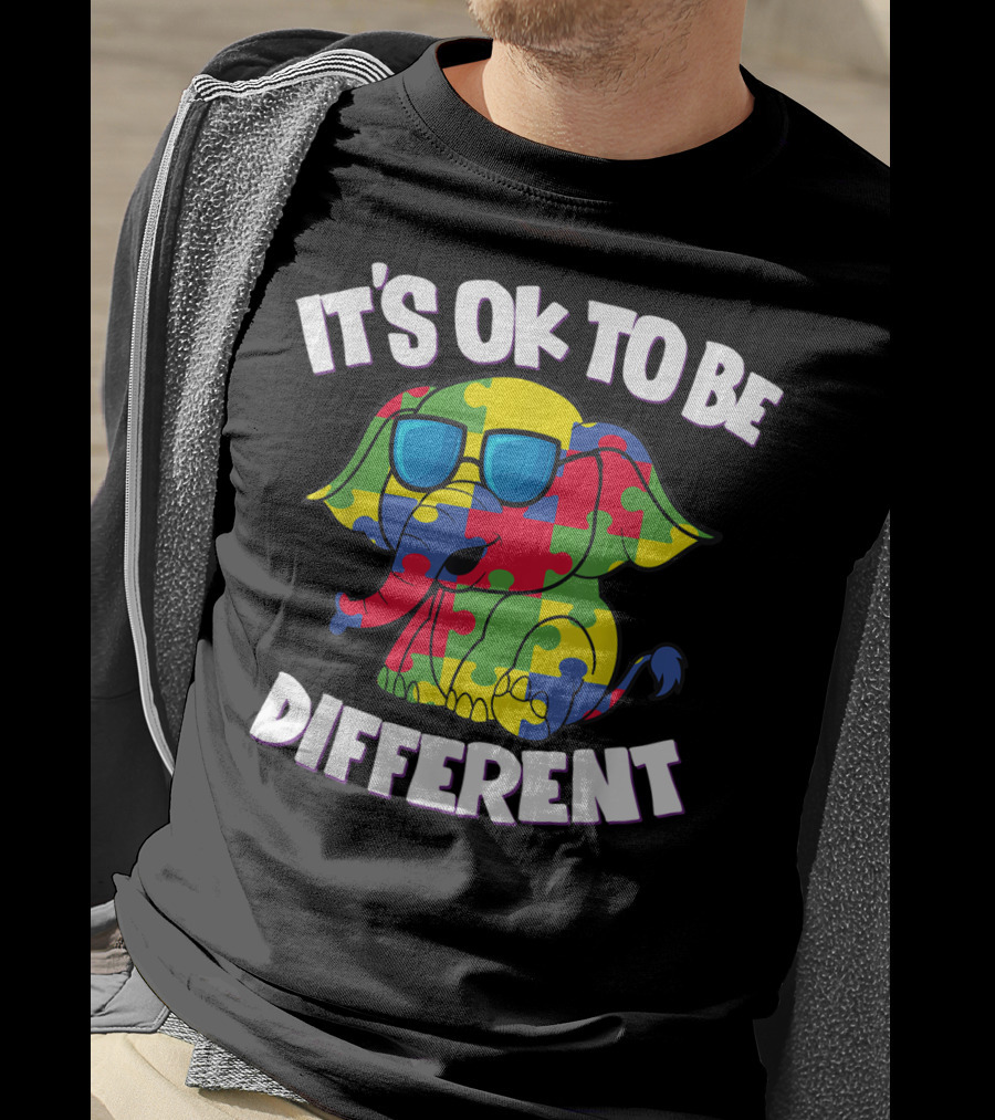 It's Ok To Be Different Autism Awareness Elephant Puzzle T-Shirt