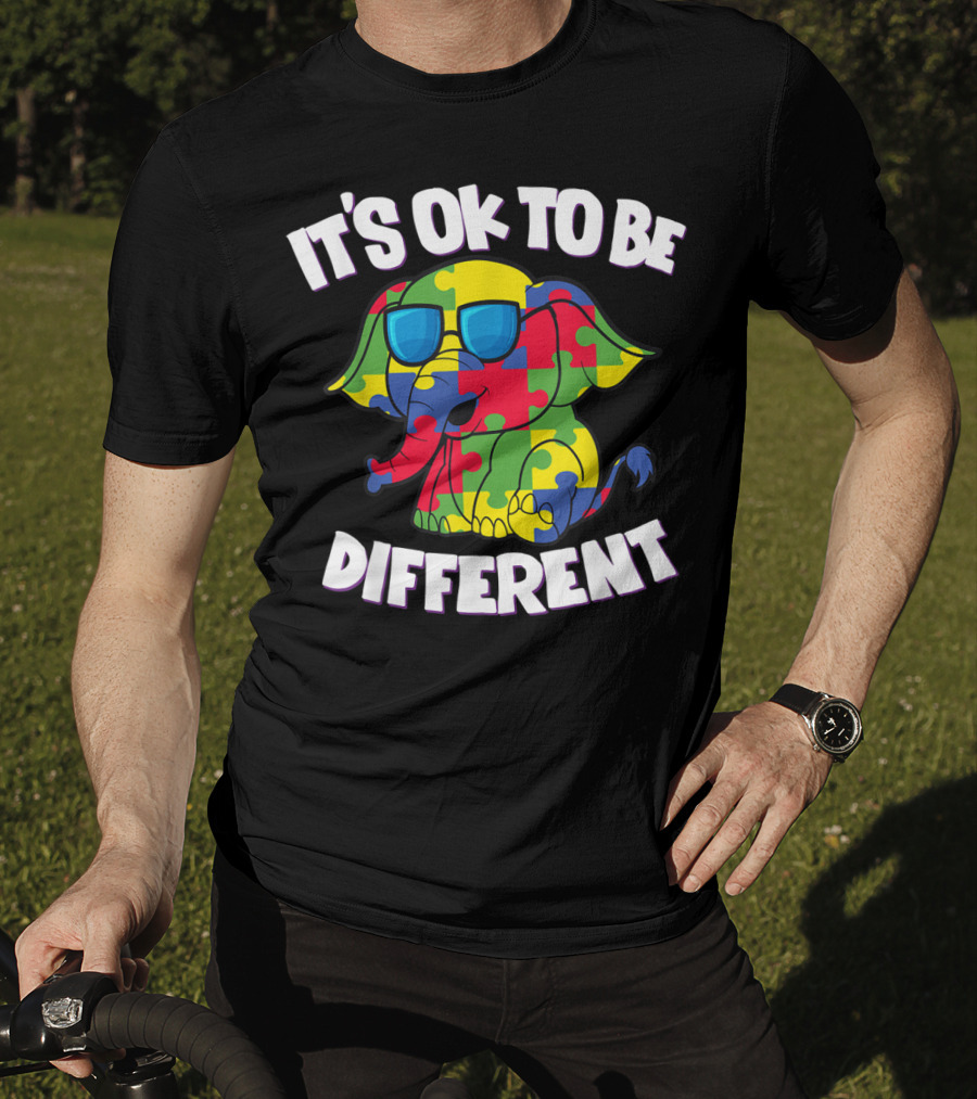 It's Ok To Be Different Autism Awareness Elephant Puzzle T-Shirt