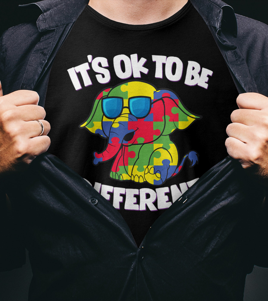 It's Ok To Be Different Autism Awareness Elephant Puzzle T-Shirt