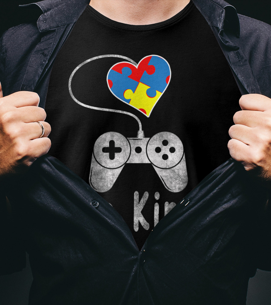 Be Kind Autism Awareness Puzzle Piece Heart Video Game Controller T-Shirt