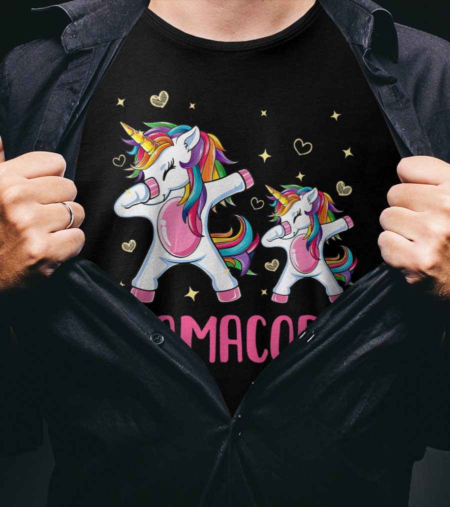 Colorful Dabbing Unicorns Mamacorn With Rainbow Hair And Hearts T-Shirt