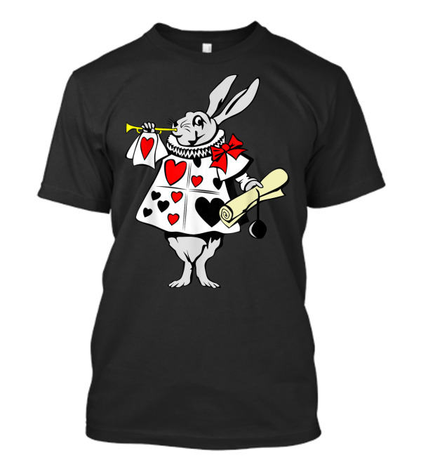 Alice In Wonderland White Rabbit Playing Trumpet With Hearts And Scroll T-Shirt